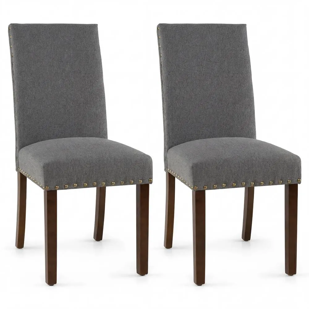 Costway Set of 2 Dining Chairs Upholstered Dinner Chairs w/ High Back in Grey 1