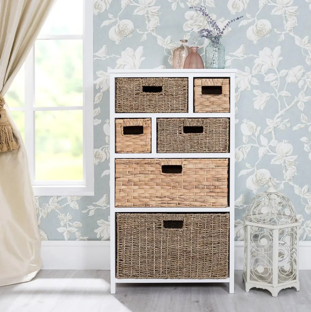 Statement Furniture Tetbury 6 Drawer Storage Unit White with Hyacinth & Seagrass Baskets 3