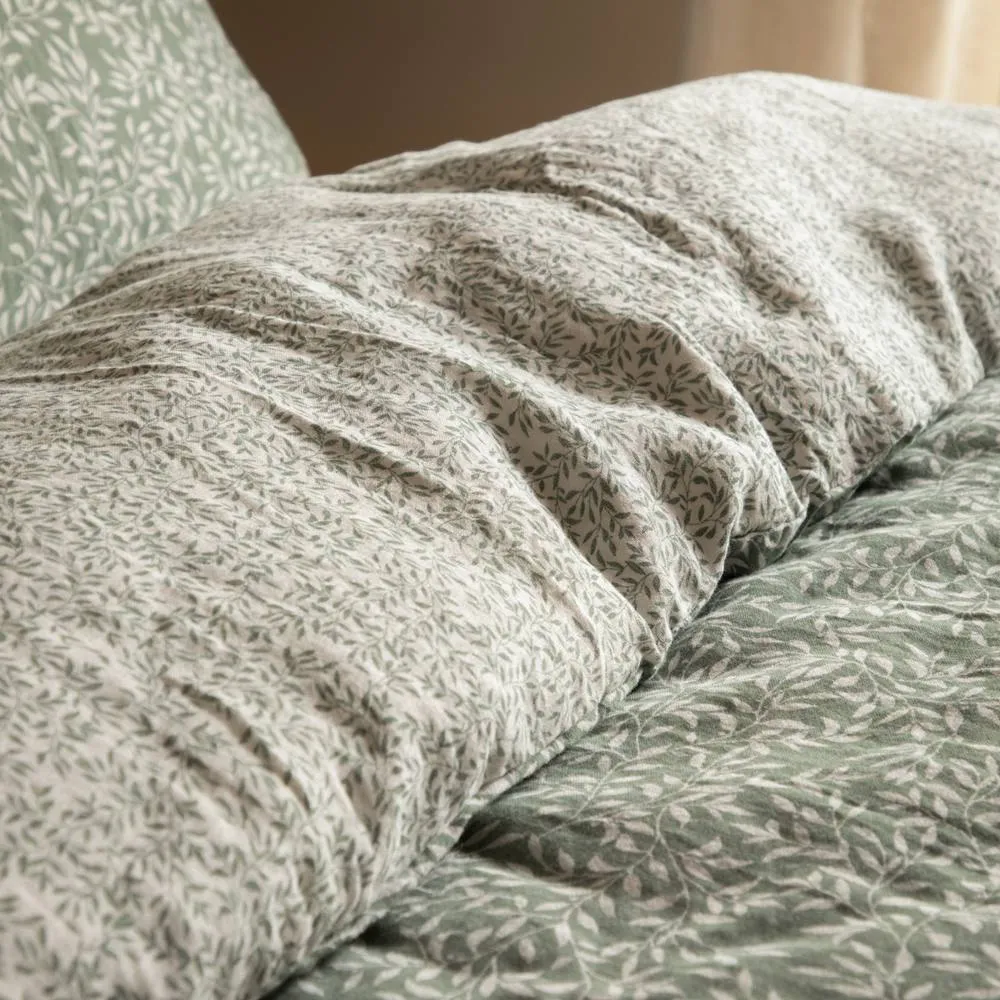 Yard Perrie Leaf Muslin 100% Cotton Duvet Cover Set in Green 4