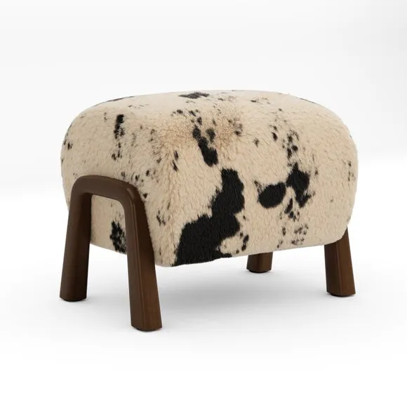 Curved Cow Fur Wooden Accent Stool 3