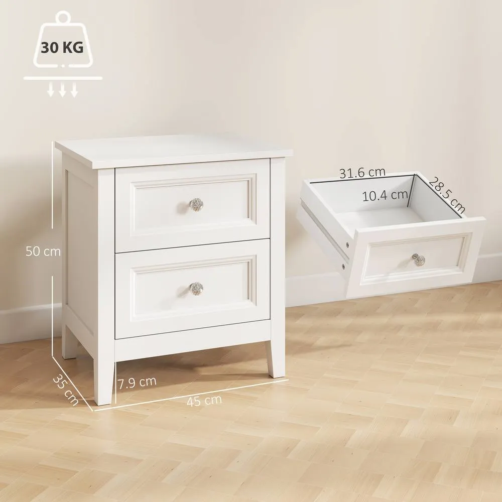 HOMCOM Nightstand with 2 Drawers White 3