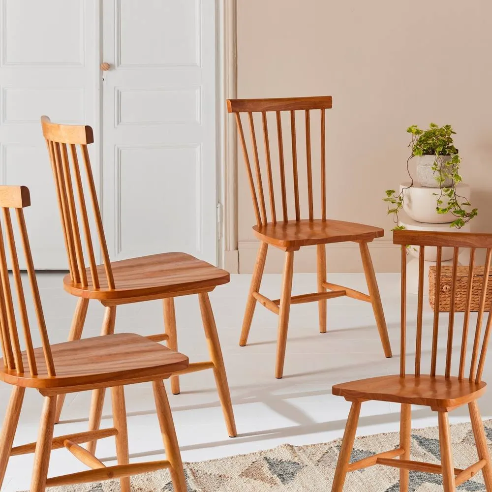 sweeek Set Of 4 Hevea Wooden Chairs in Light Brown 6