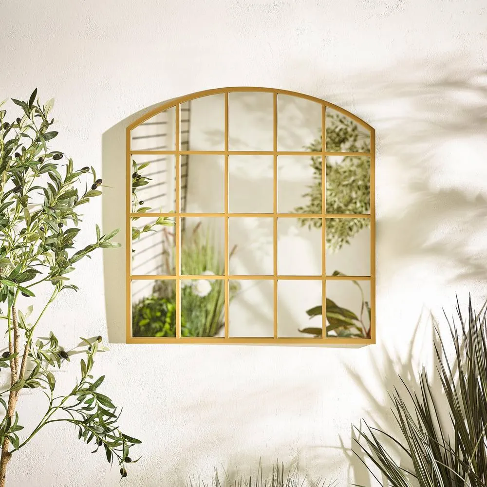 FurnitureboxUK Hinton Medium Arched Window 70x70cm Garden Mirror in Gold 2