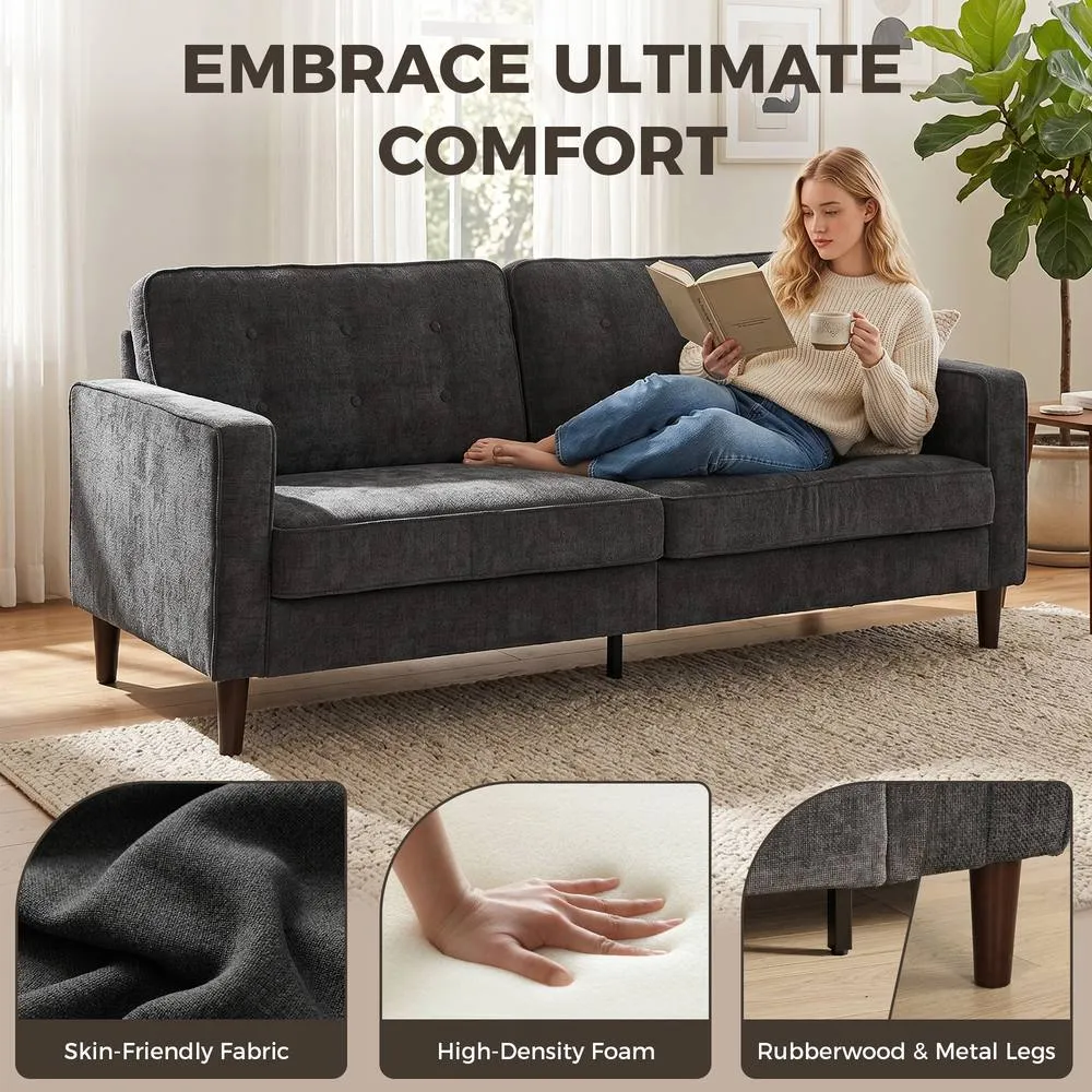 HOMCOM 3 Seater Sofa with Button Tufting Wood Legs, Dark Grey 4