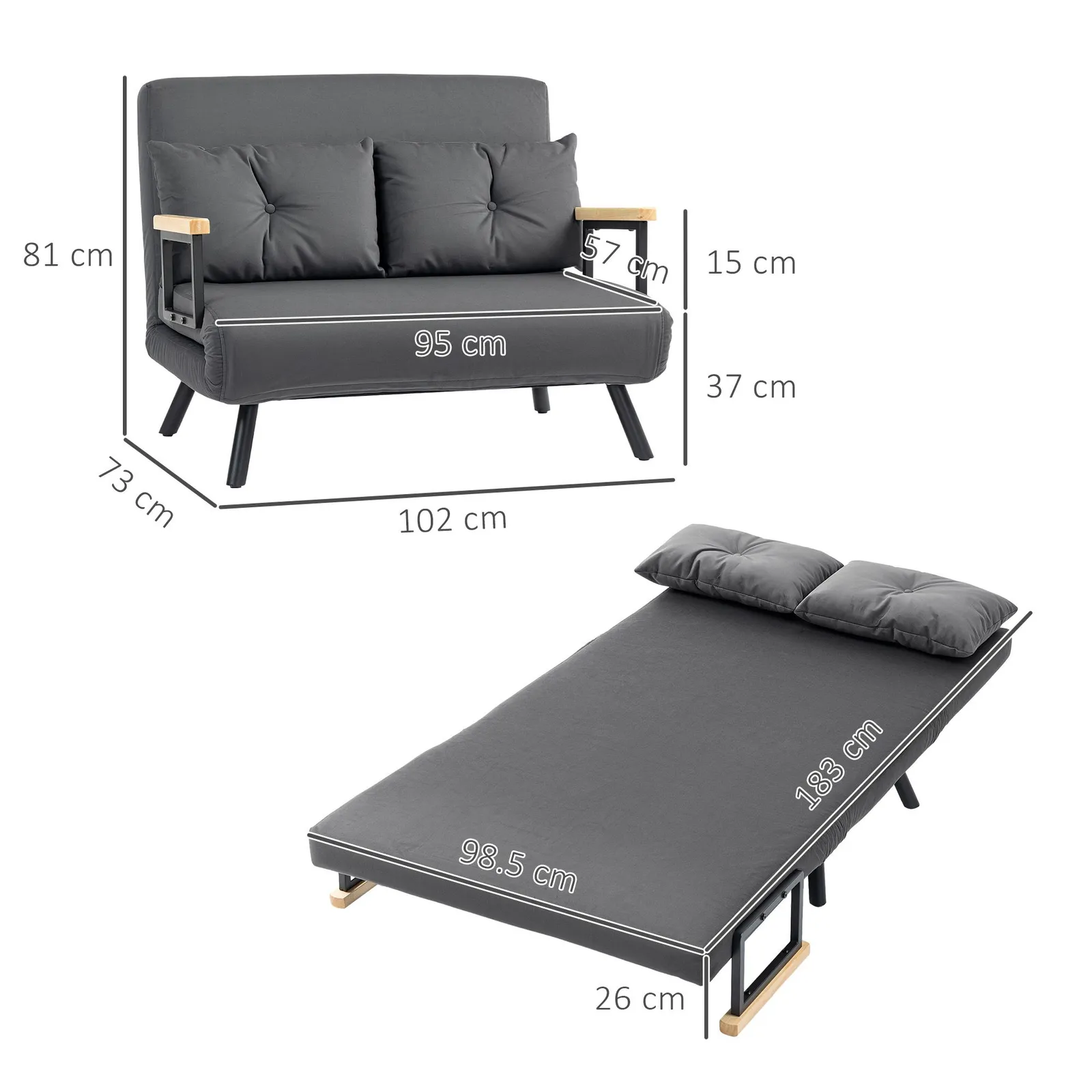 HOMCOM Click Clack 2 Seater Sofa Bed for Living Room, Guest Room in Dark Grey 3
