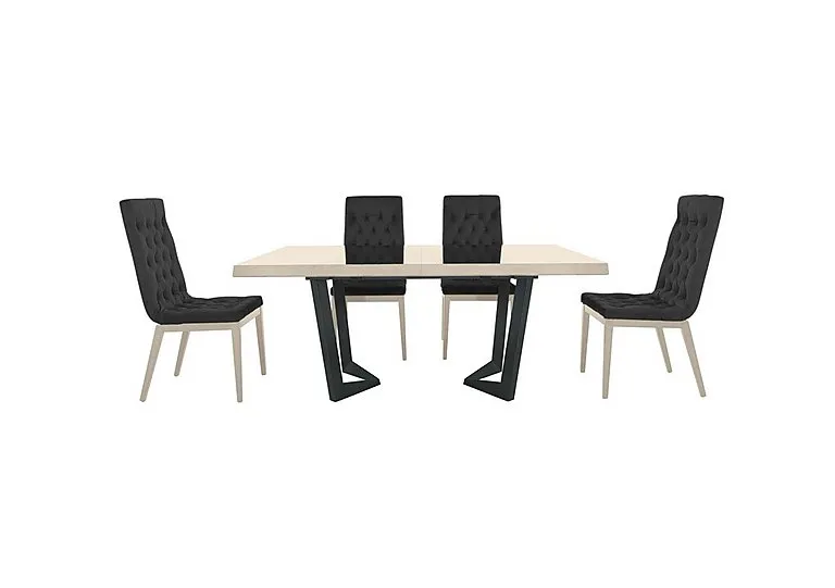Palazzo 160cm Extending Dining Table in Sand Birch with 4 Capitonne Buttoned Chairs - Scarlet Dark Grey