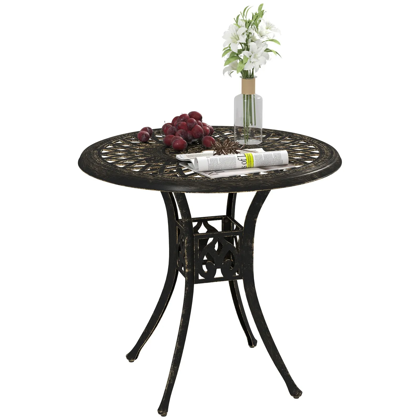 OUTSUNNY 78 cm Round Garden Dining Table with Parasol Hole, Bronze Tone 2