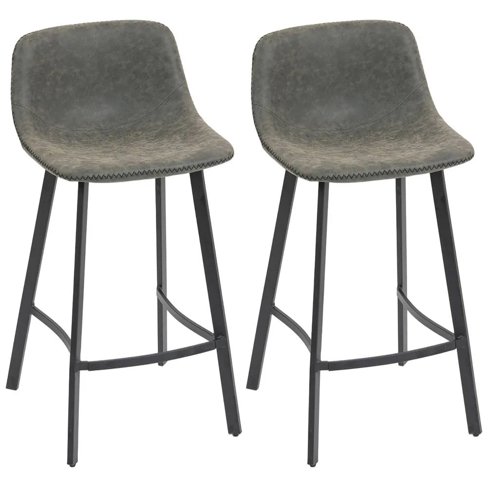 HOMCOM Bar Stools Set of 2, Bar Chairs with Back & Steel Legs in Grey 2