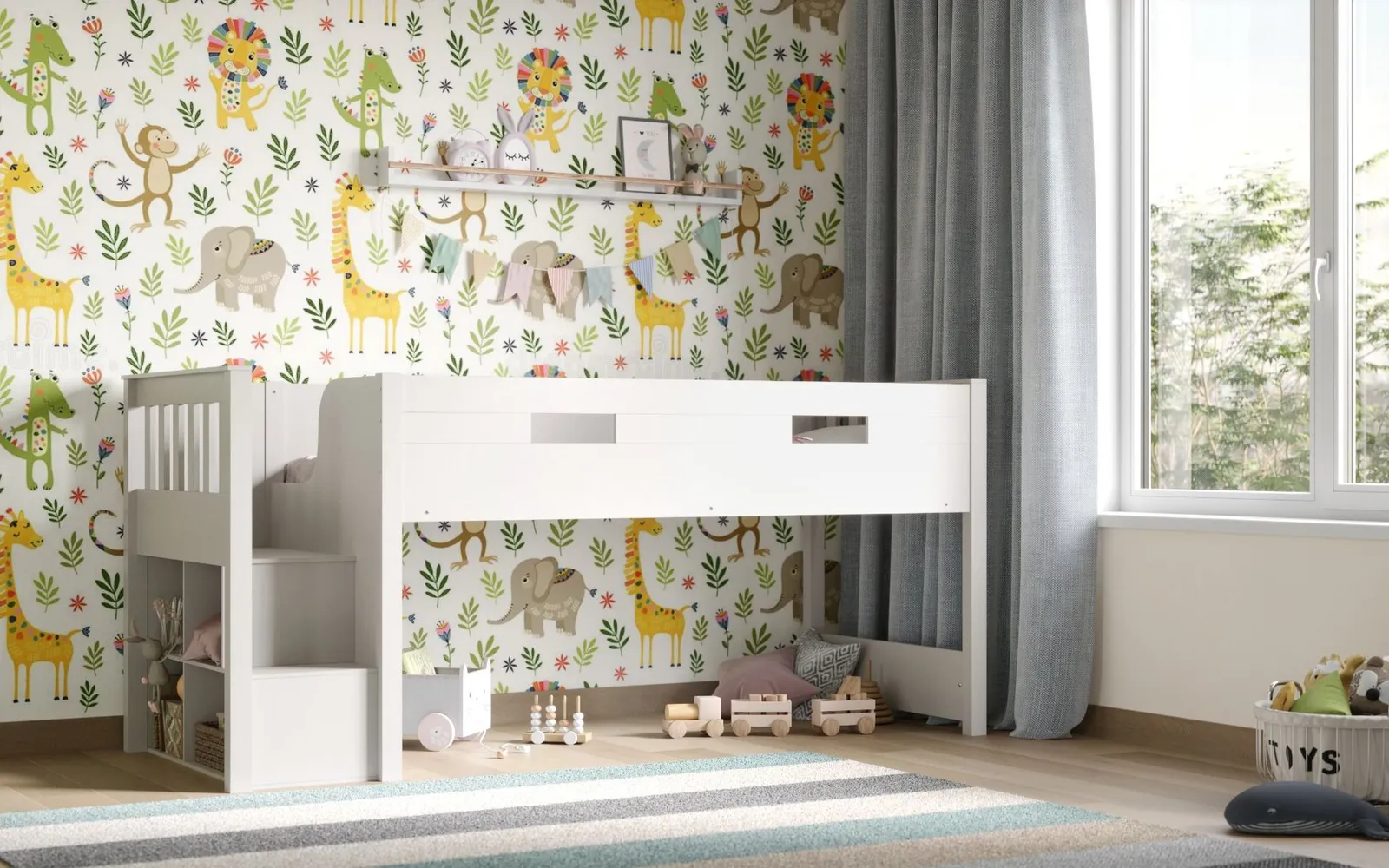 Flair Charlie Staircase Mid Sleeper Cabin Bed in White 1