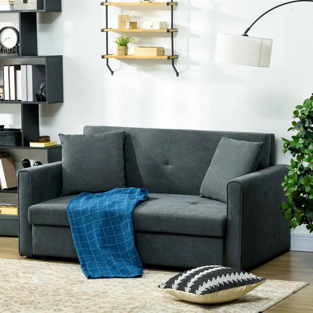 HOMCOM Modern Snow Flannel Loveseat Sofa Sleeper with 2 Cushions, Dark Grey 2
