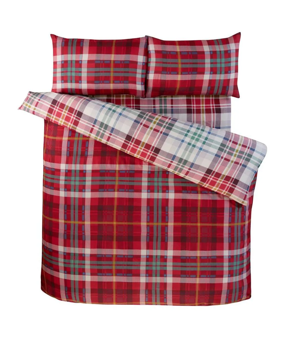 Rapport Home Regalia Check Microfibre Complete Duvet Cover Set with Fitted Sheet in Red 3