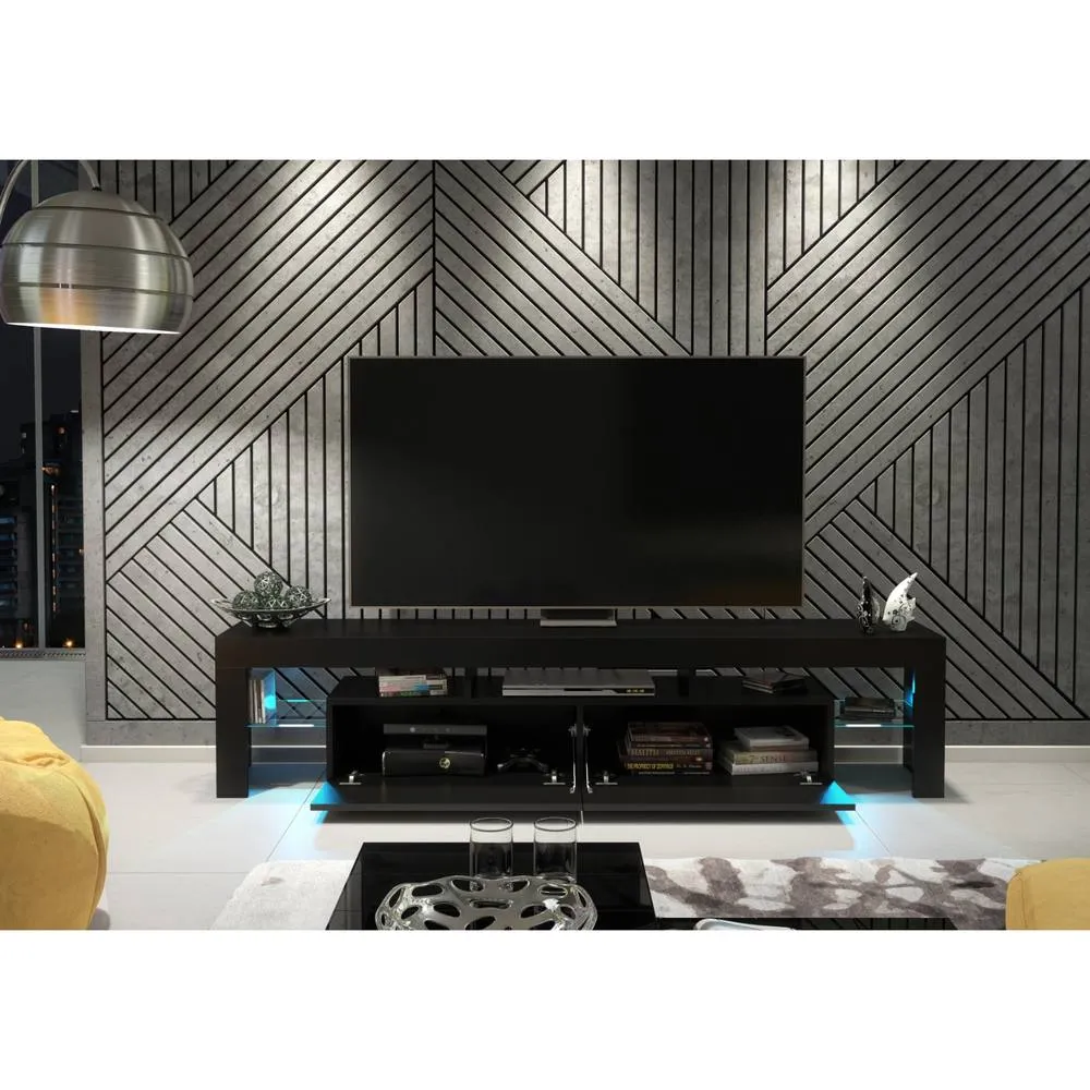 Creative Furniture Nova TV Unit 200cm - Black with Gloss Doors & LED Lights 3