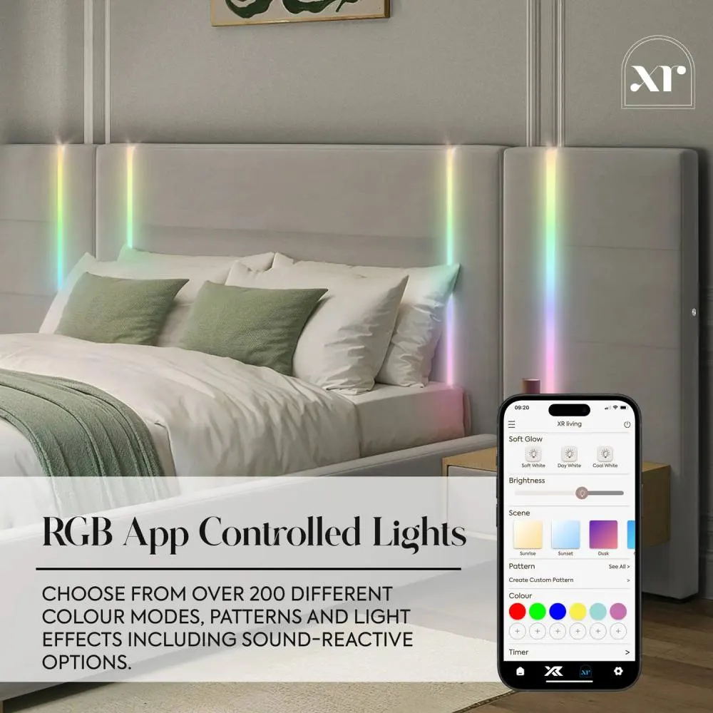 X Rocker Amelia Ottoman Hotel Bed with App-Controlled LED Lights & Bedsides in Grey 3