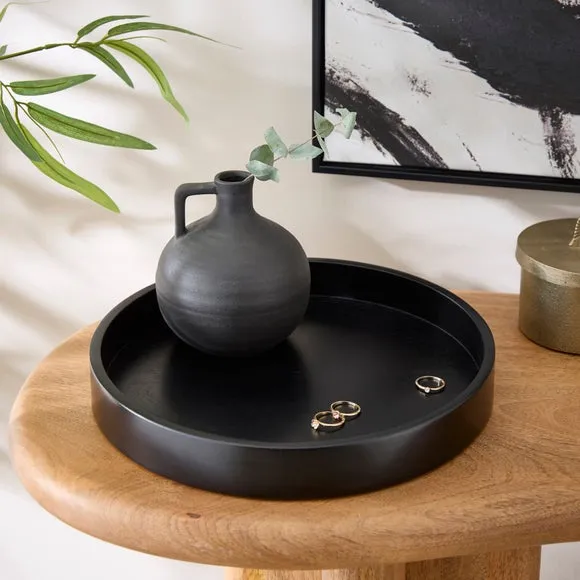 Black Mango Wood Round Tray