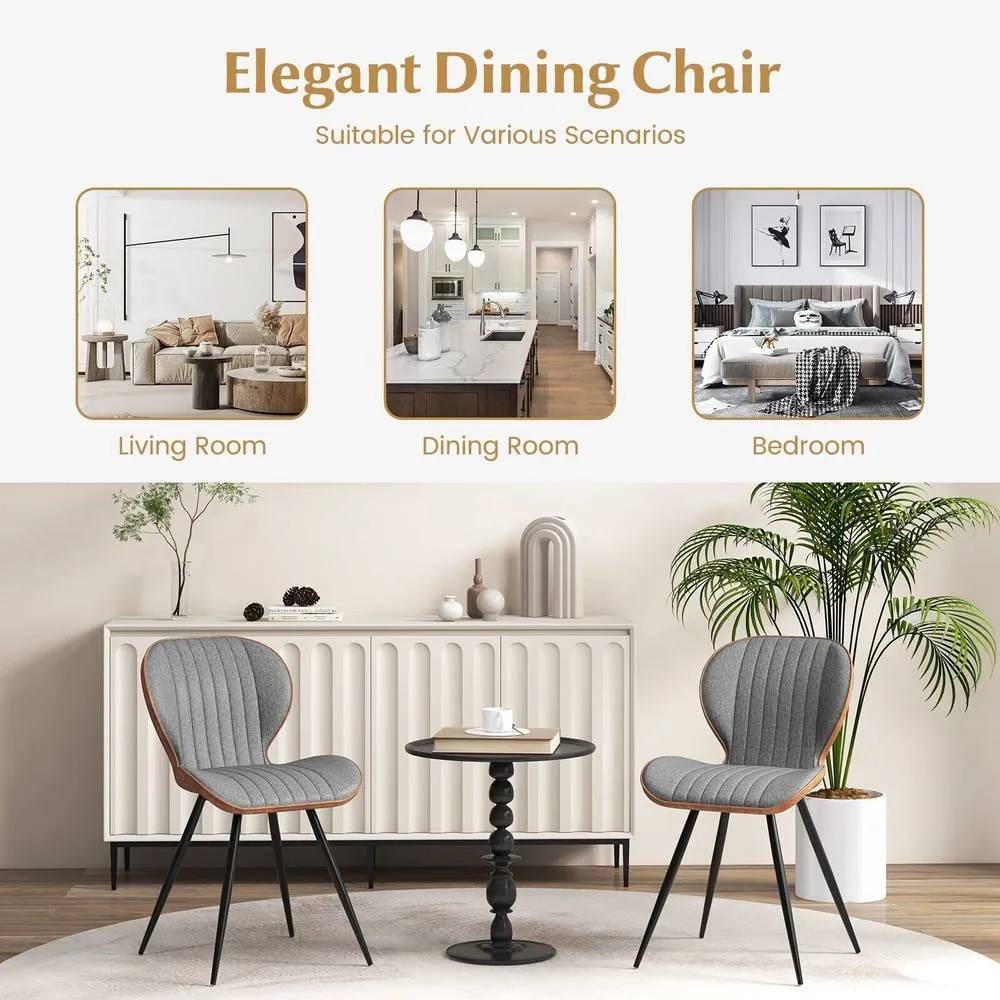 Costway 2Pcs Armless Dining Chair Accent Chairs Upholstered Leisure Chair in Grey 4