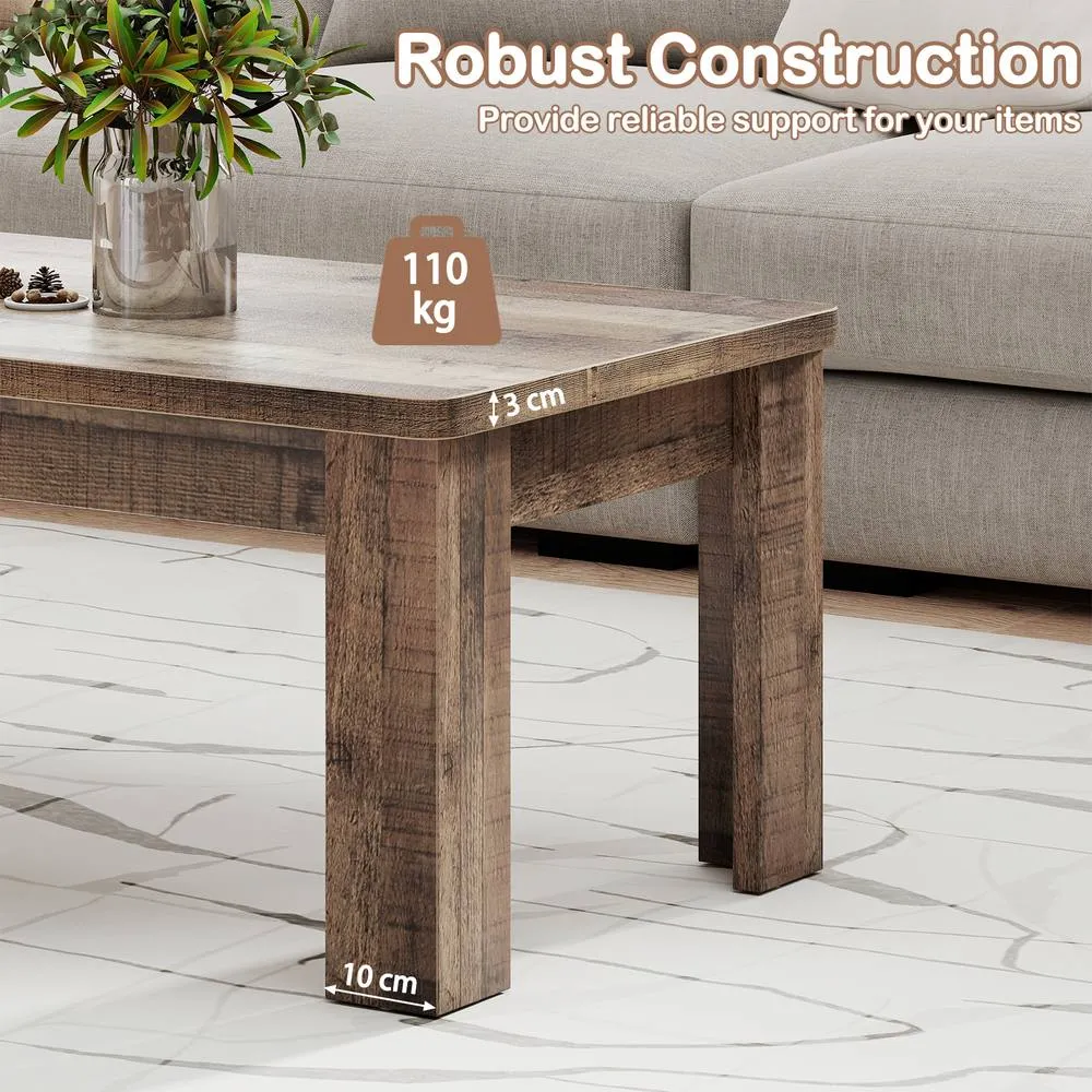 Costway 120cm Farmhouse Coffee Table Rectangular Center Table Tea Table in Brown 6