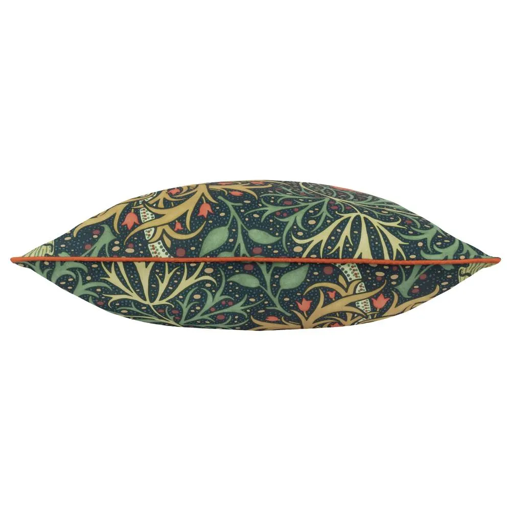 Morris & Co Seaweed Printed Piped Outdoor Cushion in Indigo 3