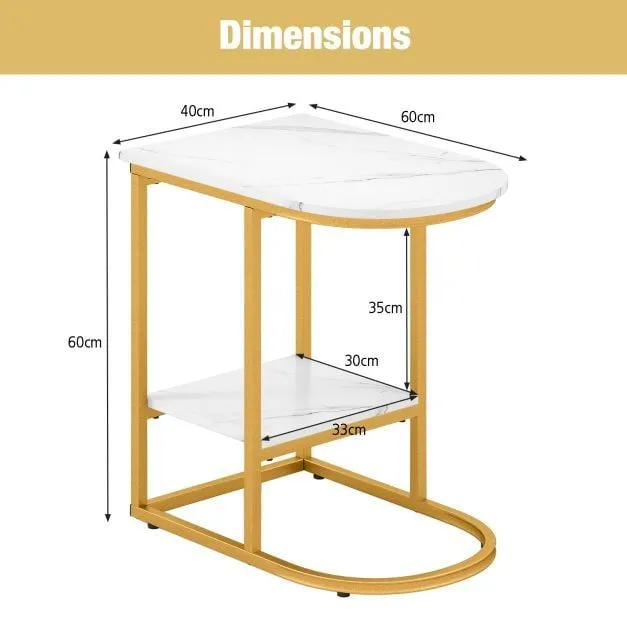 Costway C-shaped End Table Modern Sofa Side Table with Storage Shelf in White 3