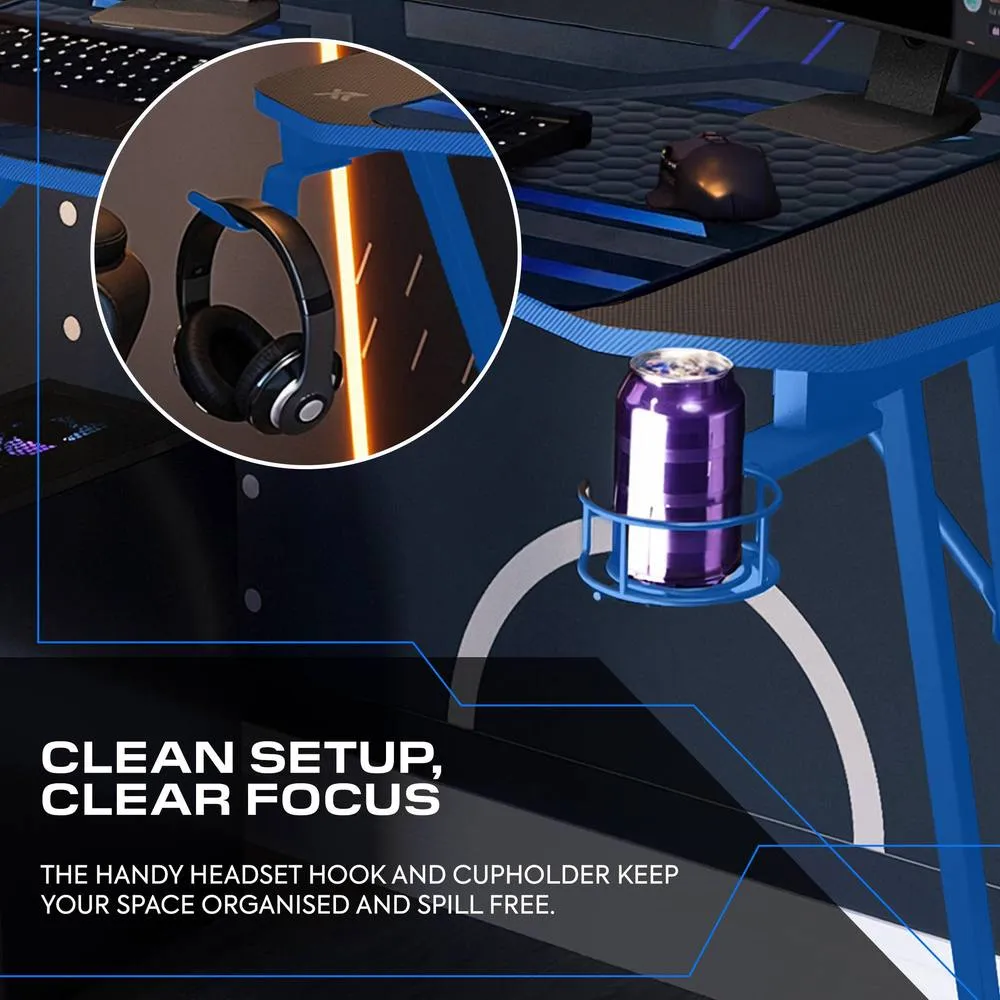 X Rocker Panther Evo 120cm Gaming Desk with Mousepad - Blue 6
