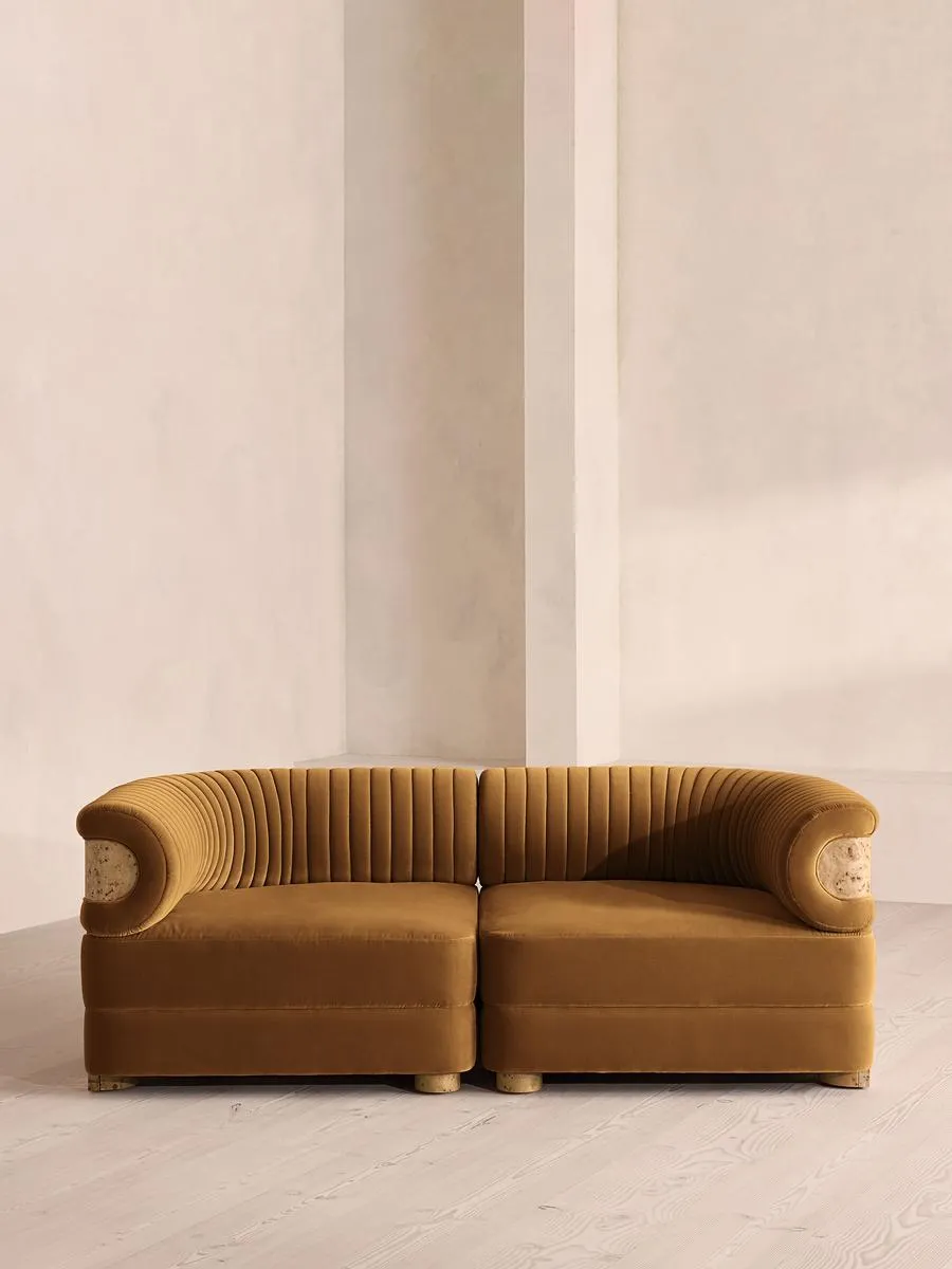 Caleb Modular Three Seater Sofa, Velvet, Mustard, Blonde Burl