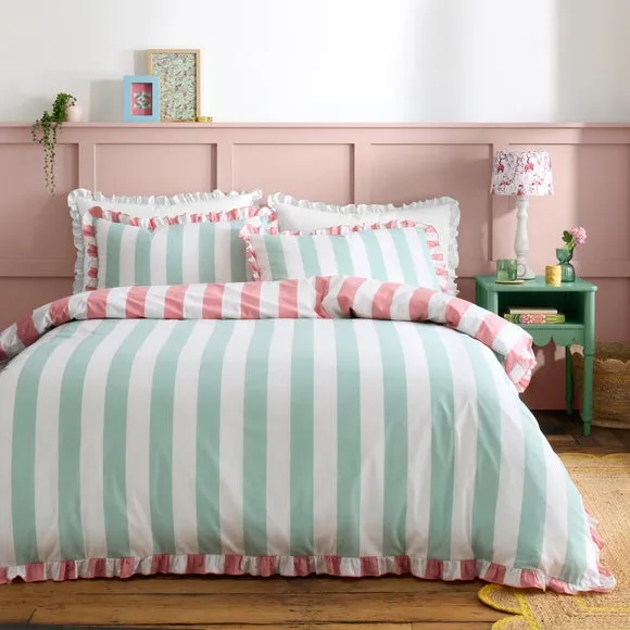 Emmy Frilled Stripe 100% Cotton Duvet Cover and Pillowcase Set 1
