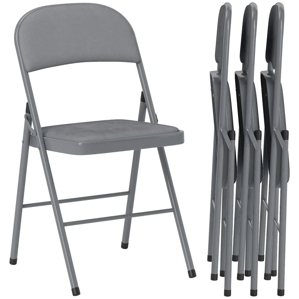 HOMCOM Folding Chairs Set of 4, Foldable Chairs with Cushions, Light Grey 2