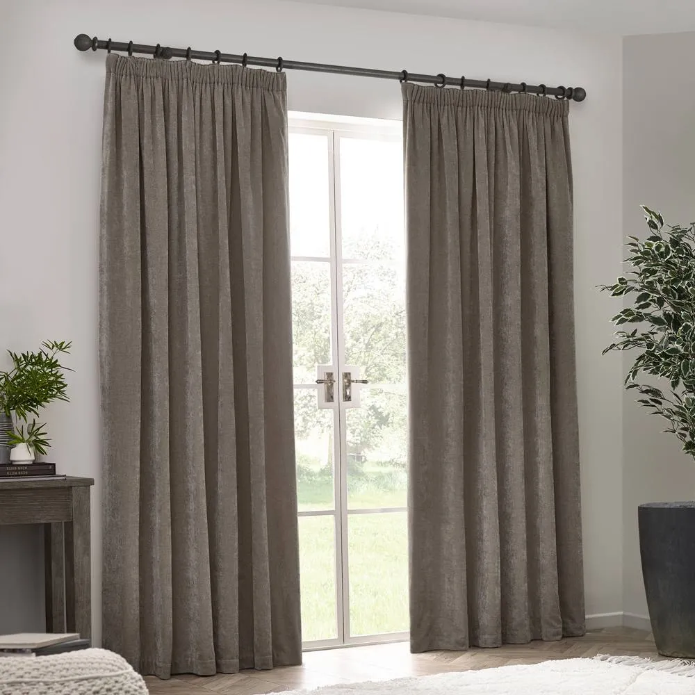 Yard Heavy Chenille Blackout Pencil Pleat Curtain Pair in Beige 5