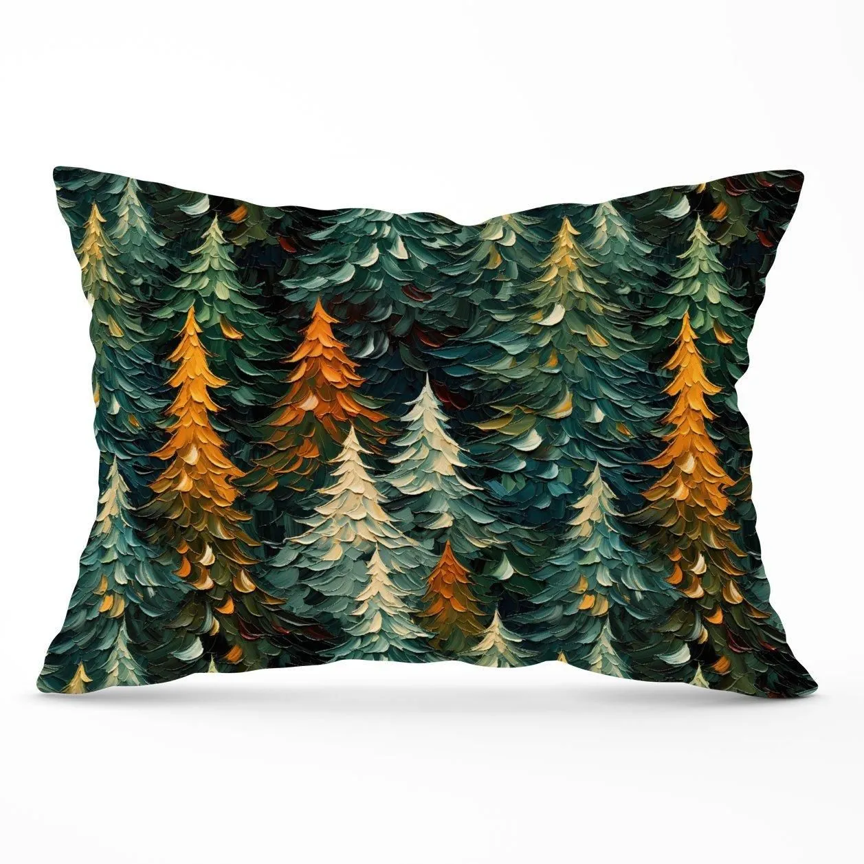 Warren Reed - Designer Impasto Style Christmas Trees Cushions in Green