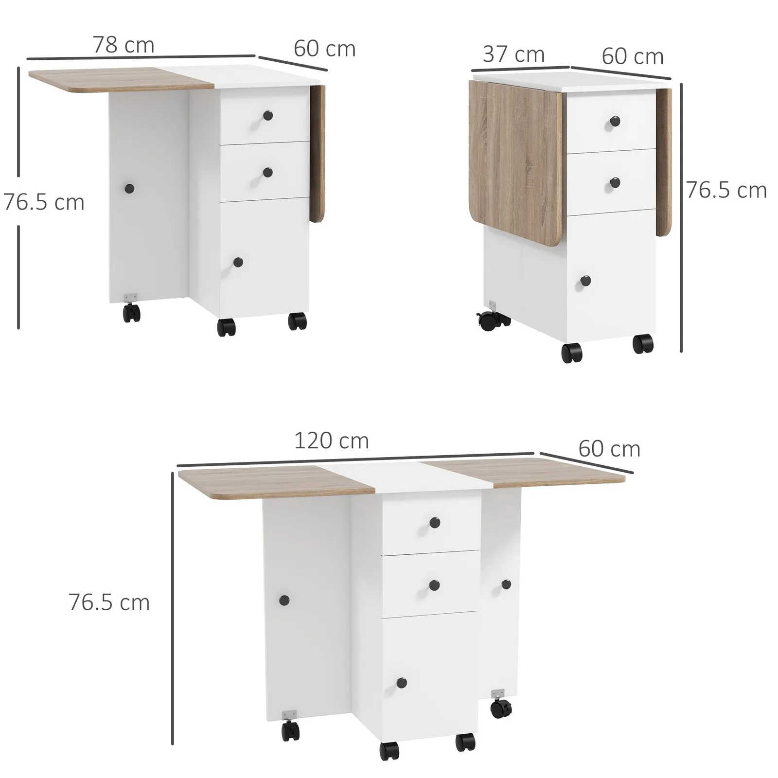 HOMCOM Folding Dining Table, Drop Leaf Table With Drawers in Light Oak 3