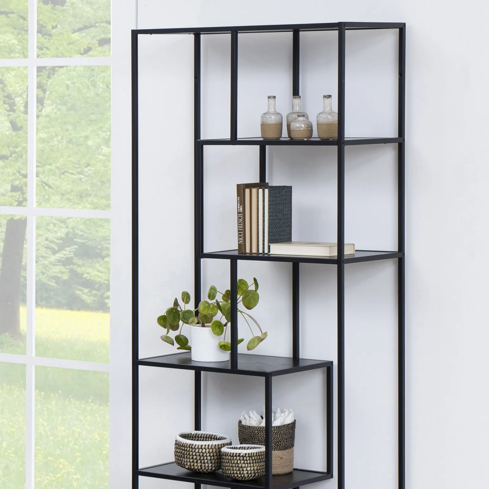 Furniture To Go Seaford Tall Black Metal Bookcase with 5 Black Shelves 6