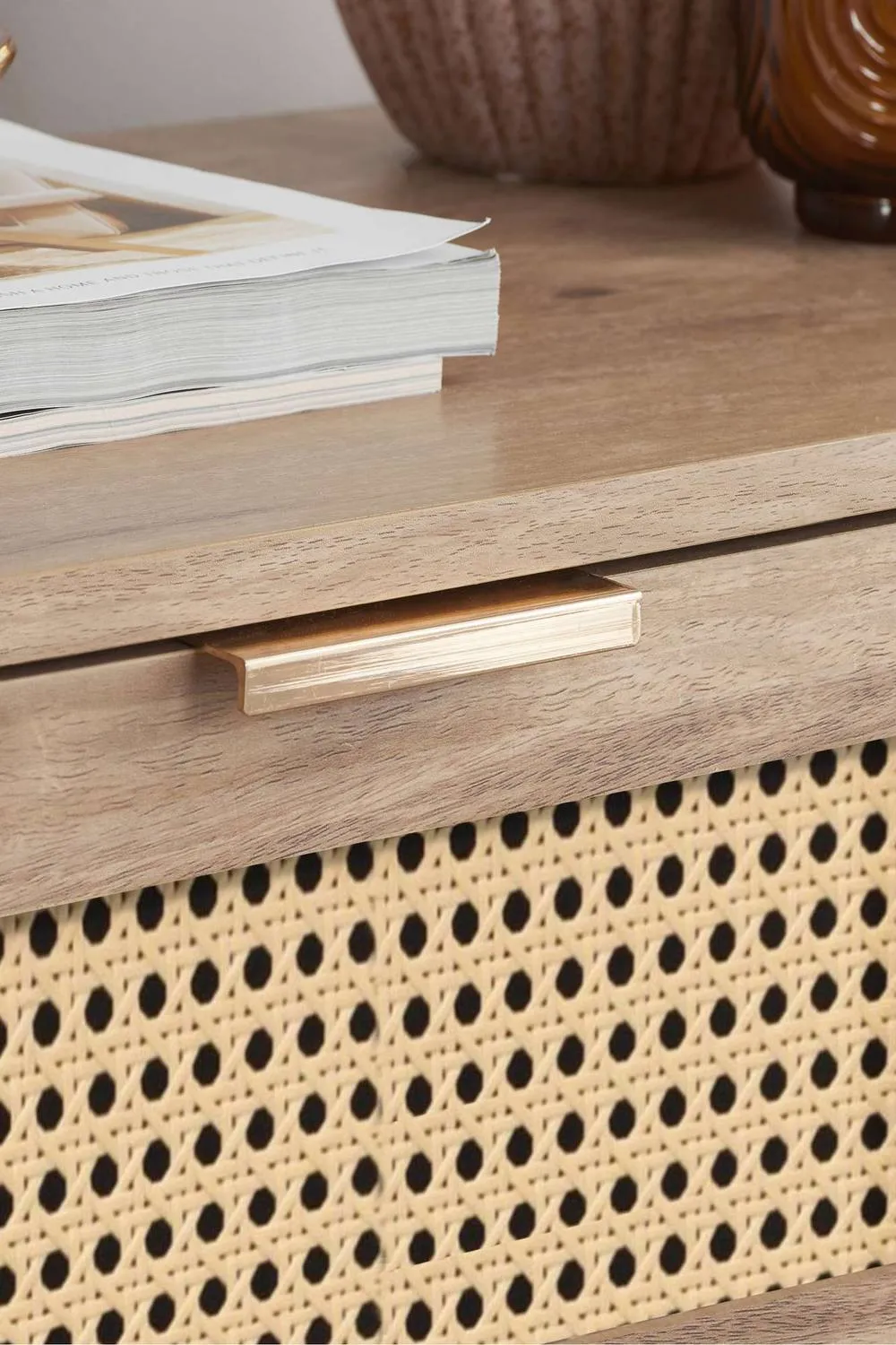 Birlea Pair of Rattan Bedside Cabinet 1 Drawer Oak Sark Side Table in Natural 2
