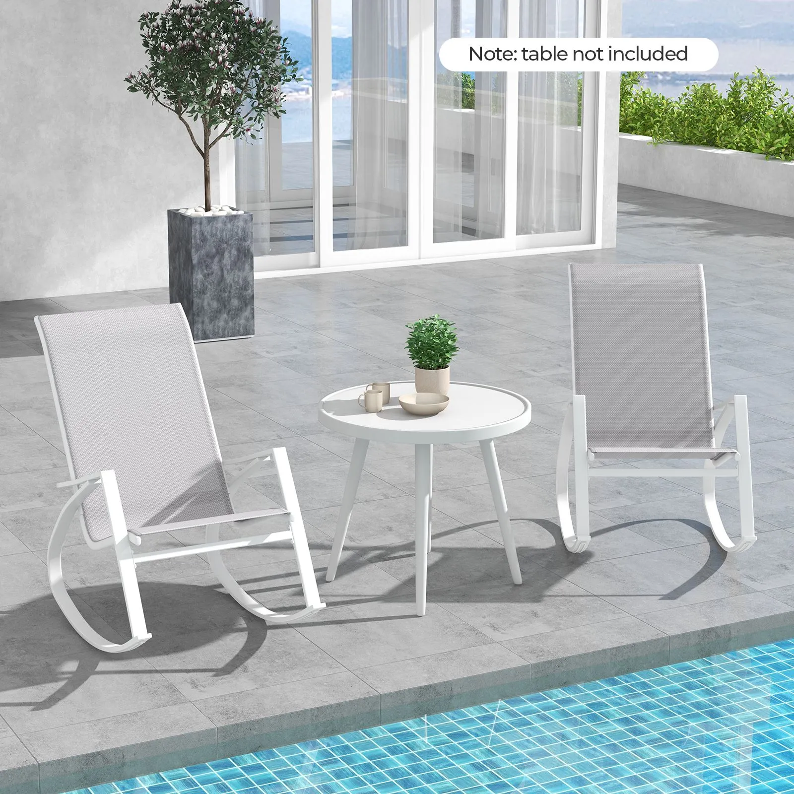 Costway 2 Pieces Patio Rocking Chairs Outdoor Sling Fabric Rockers with Backrest in Grey 4
