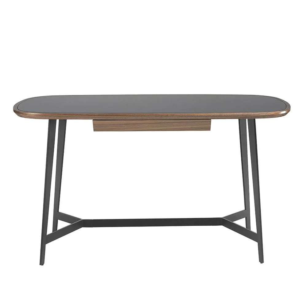 Angel Cerda Walnut Writing Desk with Black Tempered Glass Top and in Brown 2