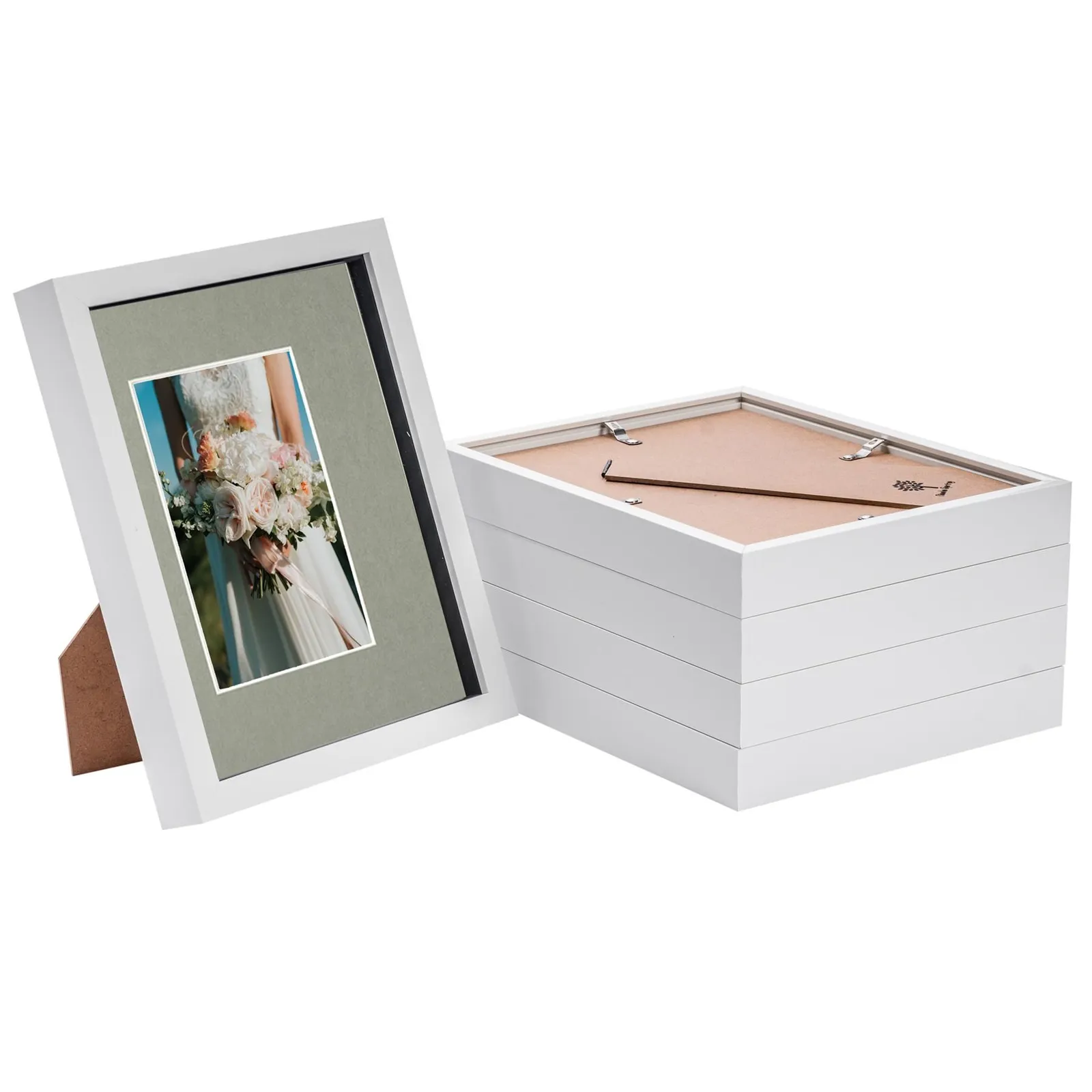 Nicola Spring 3D Box Photo Frames - 8 x 10" with 4 x 6" Mount - Black Mount - Pack of 5 in White
