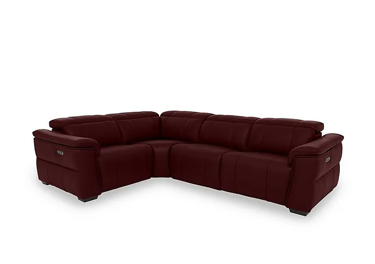 Inca NC Leather Double Power Recliner Left Hand Facing Corner Sofa with Power Headrests - Ruby