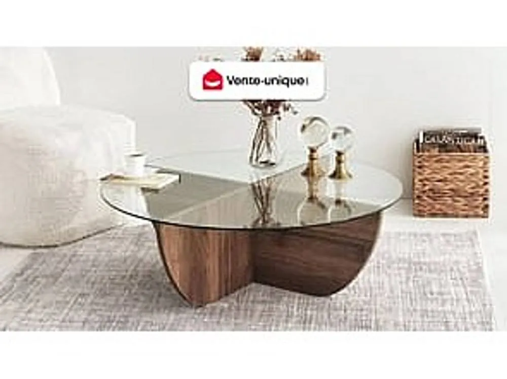 Vente-unique Tempered Glass Coffee Table - Natural & Clear - AYSUN 4