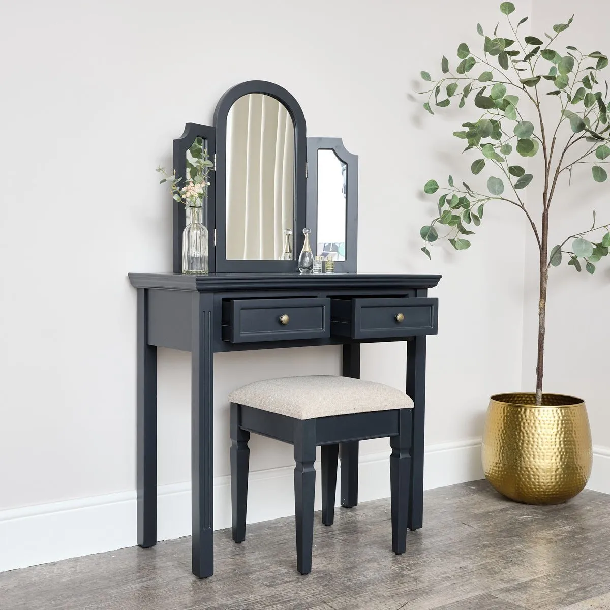 Melody Maison Large Dressing Table, Mirror & Stool Set - Daventry Navy Black Range 4