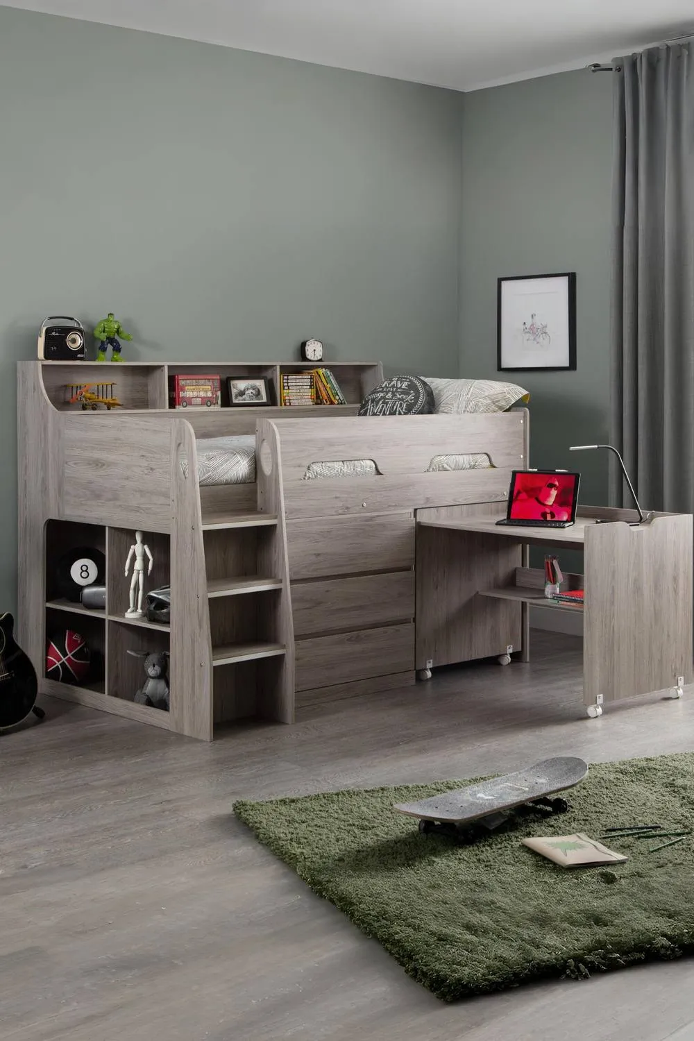 Julian Bowen Jupiter Midsleeper Cabin Bed with Desk in Grey 1