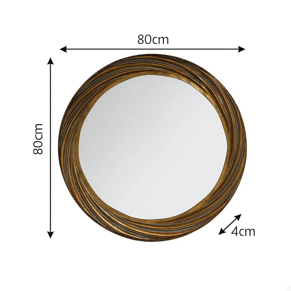 Melody Maison Large Antique Gold Round Swirl Mirror - 80cm X 80cm 6