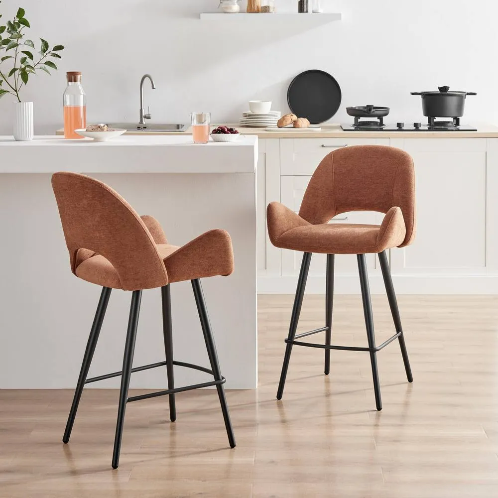 FurnitureboxUK 2x Layla Terracotta Orange Fabric Bar Chairs