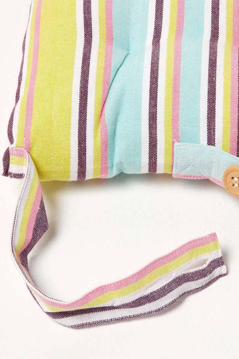 Homescapes Osaka Green Stripe Seat Pad with Button Straps 100% Cotton, 40 x 40cm 4