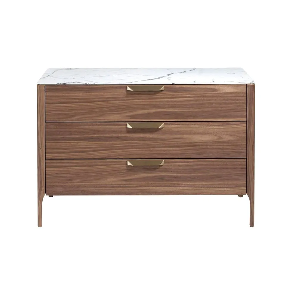 Angel Cerda Walnut-veneer 3-drawer chest with marble-effect glass in Brown 2