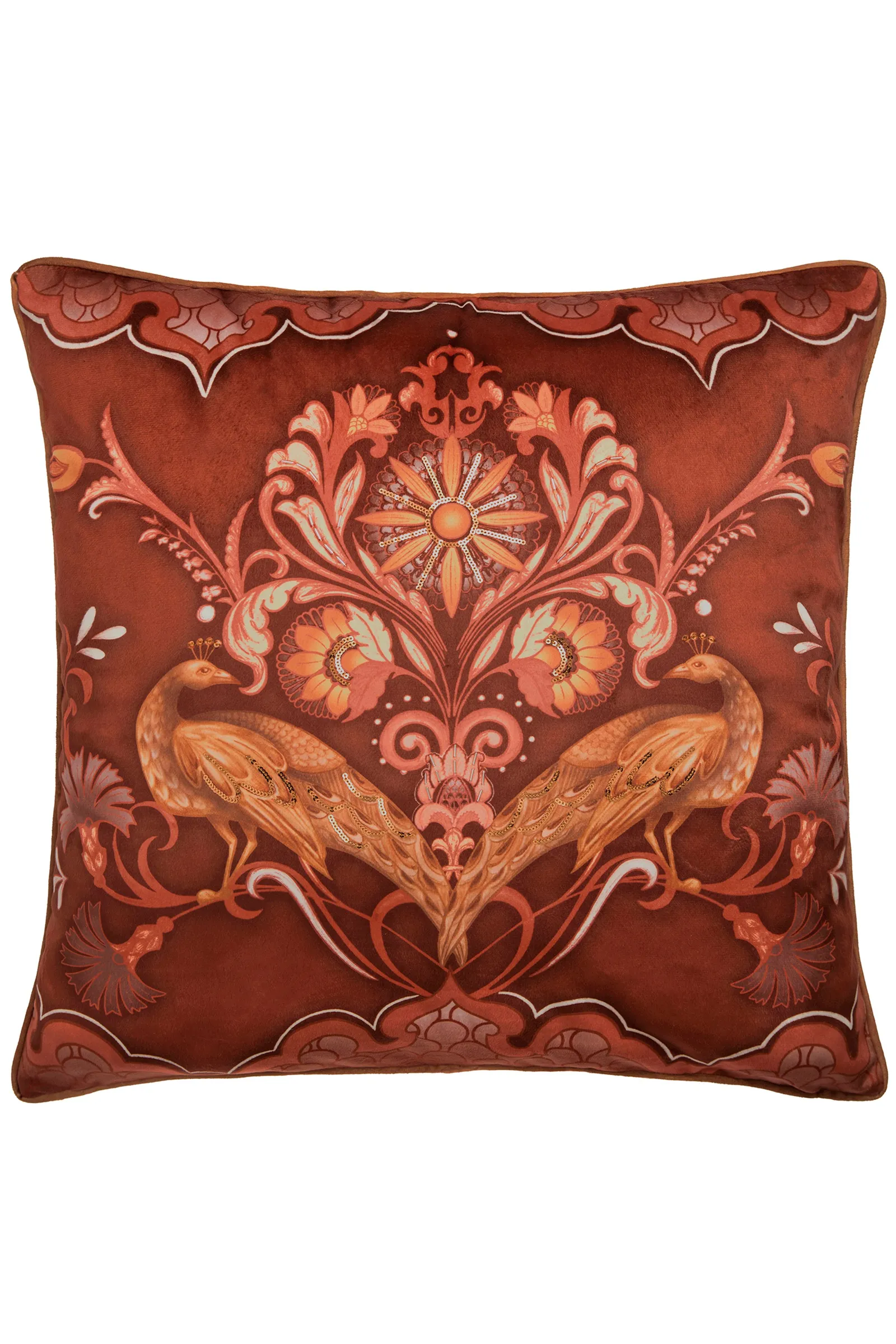 Laurence Llewelyn-Bowen 'Veritas' Arts & Crafts Print Velvet Filled Cushion in Red 2