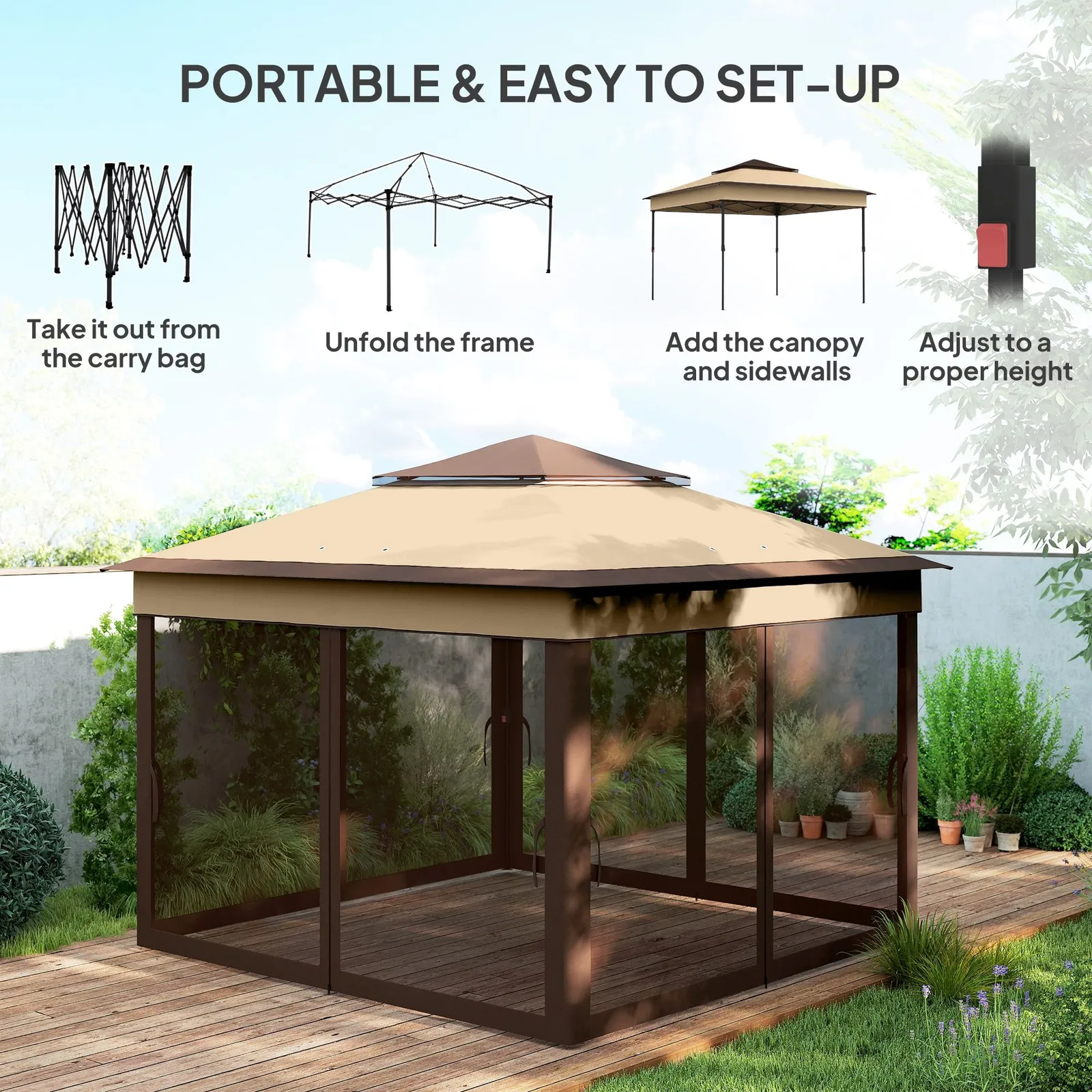OUTSUNNY 3 x 3(m) Pop Up Gazebo Tent with Netting, Height Adjustable 4