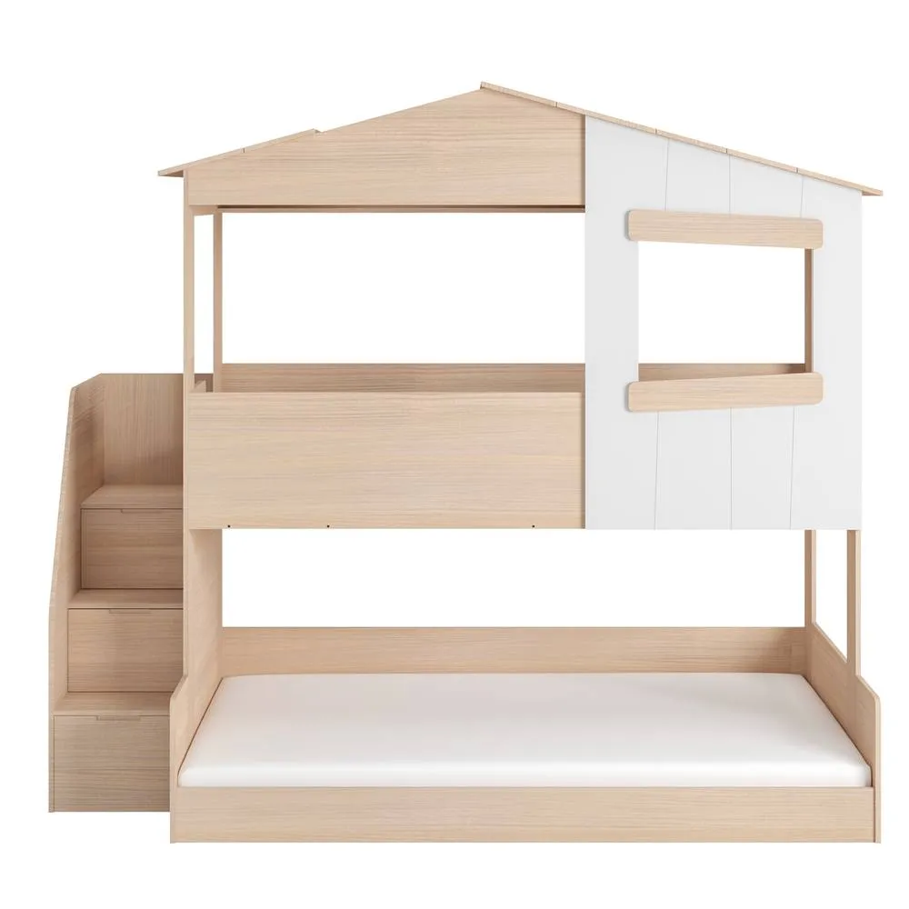 Flair Dreamland House Triple Bunk Bed with Staircase in Light Oak 4