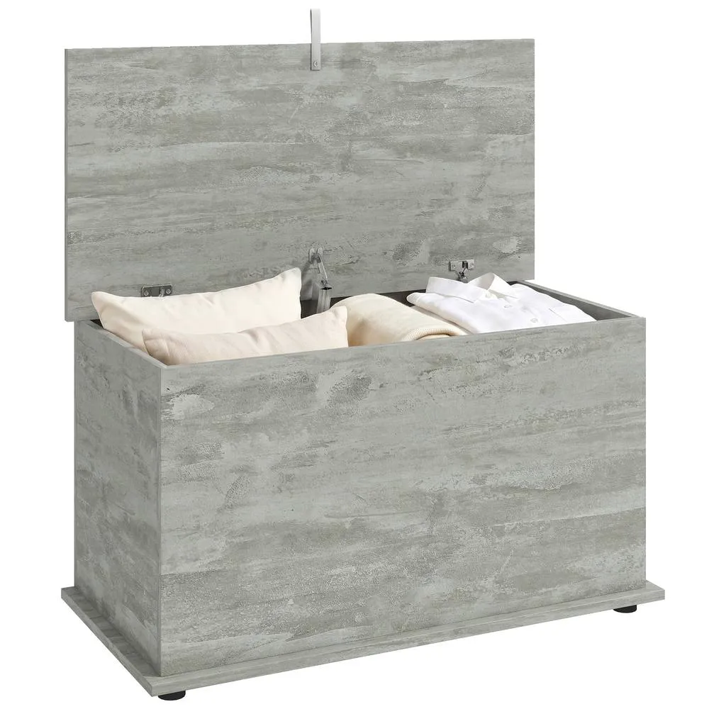 HOMCOM Storage Chest with Safety Hinged Lid, 102L Storage Box, Grey