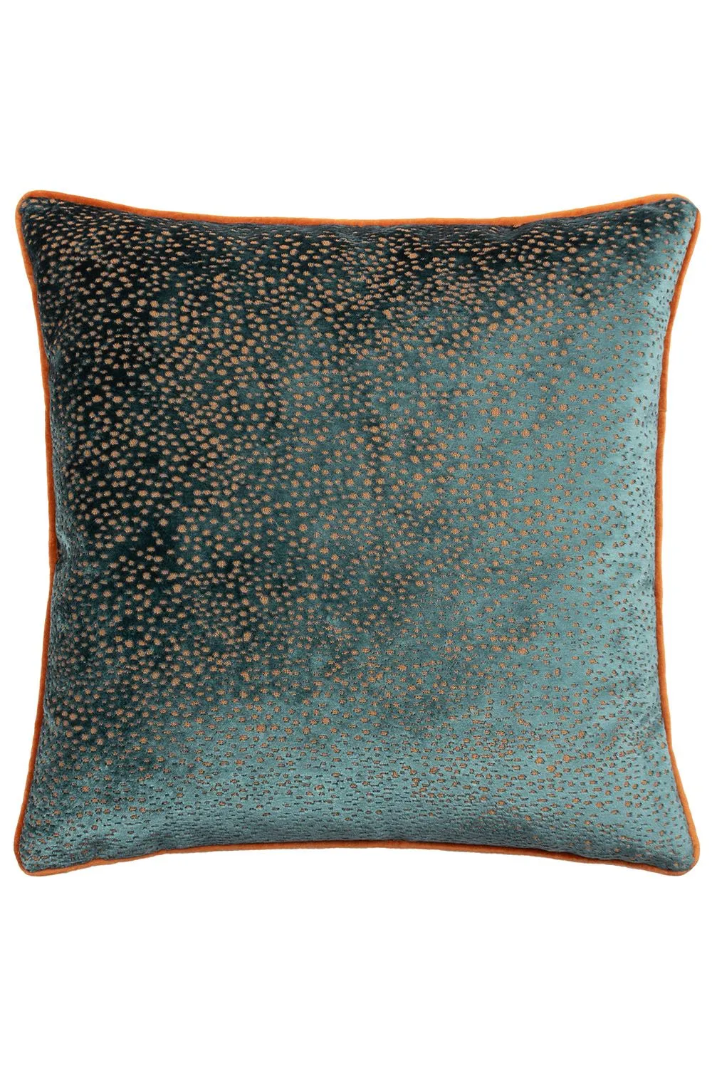 Paoletti Estelle Spotted Piped Cut Velvet Cushion in Teal 1