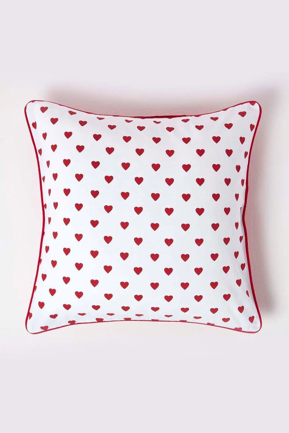 Homescapes Cotton Hearts Cushion Cover in Red 1