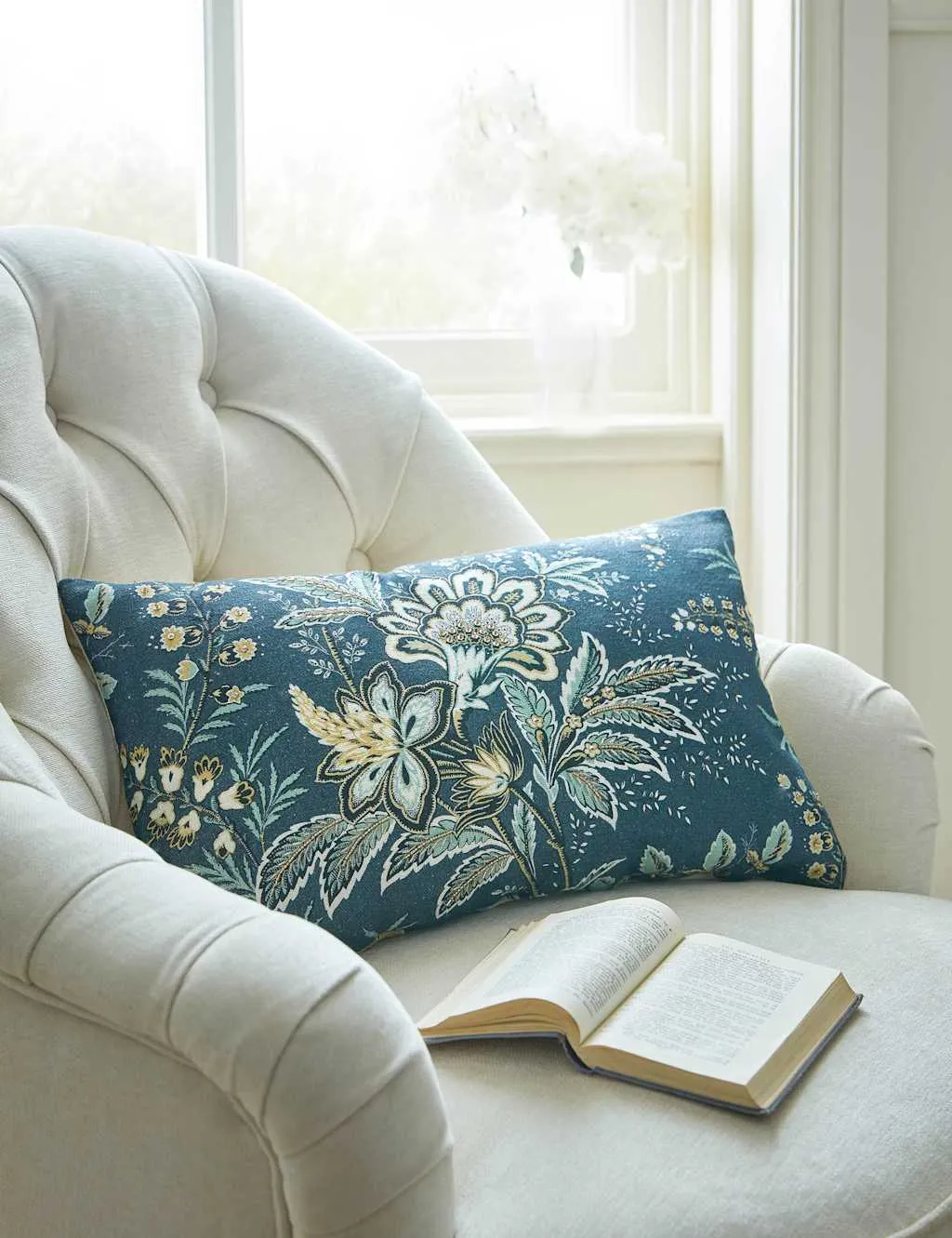 Laura Ashley Pure Cotton Marlbrook Bolster Cushion Blue Mix