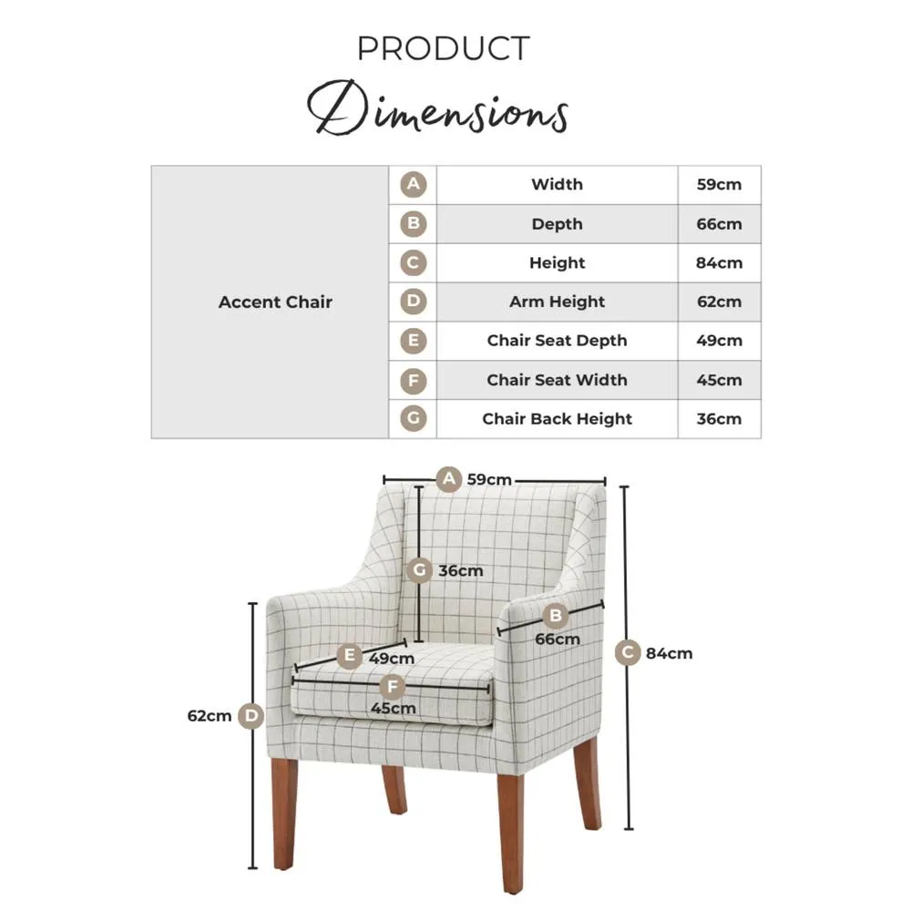 FurnitureboxUK Aubrey Beige Check Fabric Wingback Accent Armchair 2
